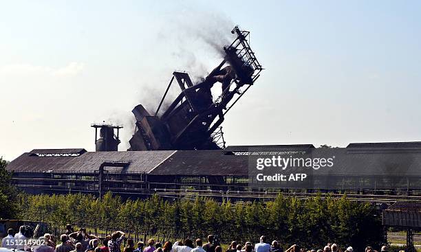 Picture shows the demolition of blast furnace 'Haut-Fourneau Number 6' on the 'Forges de Clabecq' factory site on September 4, 2012 in Clabecq. AFP...