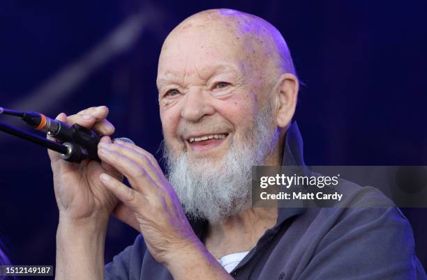 Festival founder Michael Eavis performs with his band on the Park Stage on Day 2 of Glastonbury Festival 2023 held at Worthy Farm, Pilton on June 22,...