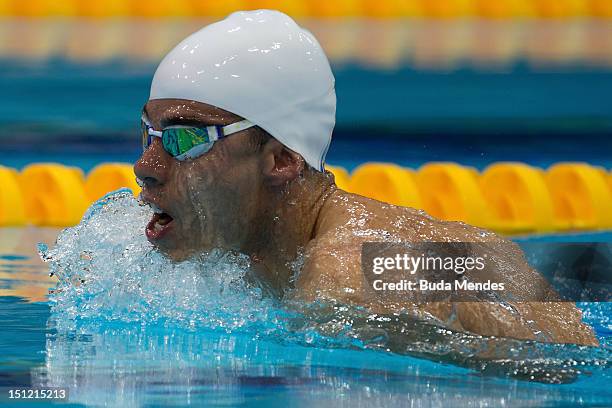 Daniel Dias of Brazil competes in the Men's 100m breaststroke SB4 on day 6 of the London 2012 Paralympic Games at Aquatics Centre on September 04,...