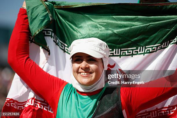 Zahra Nemati of the Islamic Republic of Iran celebrates winning her Women's Individual Recurve - W2 class Gold medal match against Elisabetta Mijno...