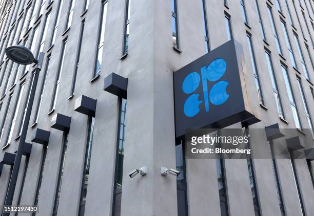 Logo outside the headquarters of the Organization of the Petroleum Exporting Countries in Vienna, Austria, on Thursday, July 6, 2023. The oil market...