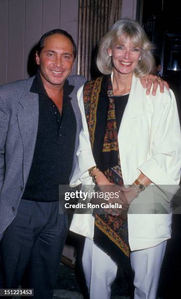 Singer Paul Anka and wife Anne DeZogheb being photographed on October 26, 1987 at Knickerbocker Jazz Restaurant in New York City, New York.