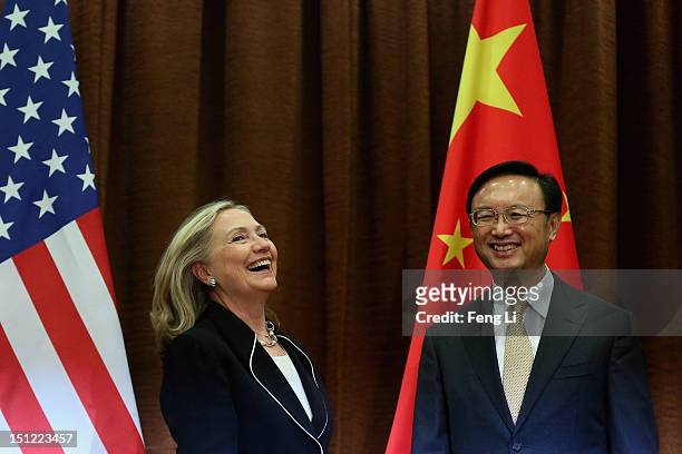 Chinese Foreign Minister Yang Jiechi meets with US Secretary of State Hillary Clinton in Beijing on September 4, 2012.