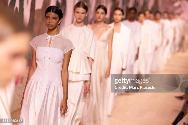 Models walk the runway during the Christian Dior Haute Couture Fall/Winter 2023/2024 show as part of Paris Fashion Week on July 03, 2023 in Paris,...