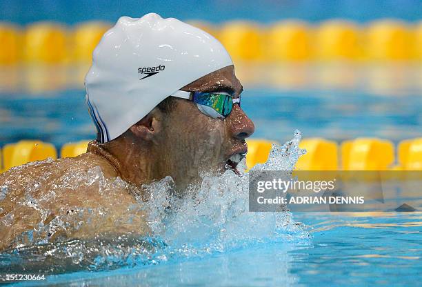 Brazil's Daniel Dias competes during the Men's 100 metres Breaststroke Final SB4 category during the London 2012 Paralympic Games at the Aquatics...