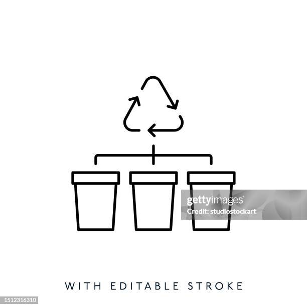 recycling bin line icon with editable stroke - garbage bin stock illustrations