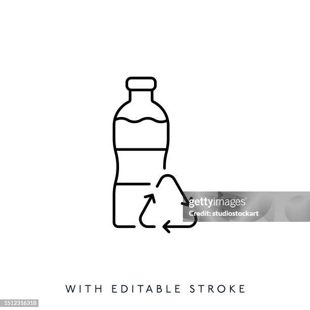 recycleable plastic water bottle line icon with editable stroke - computer trash stock illustrations