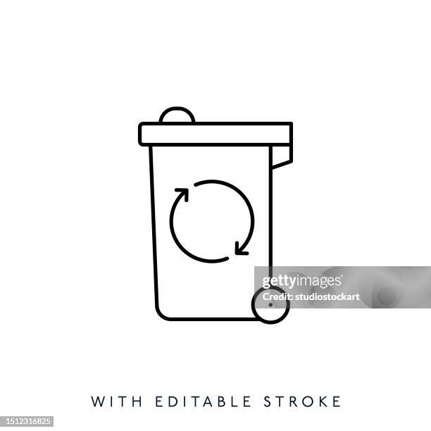 recycling bin line icon with editable stroke - plastic bin isolated stock illustrations