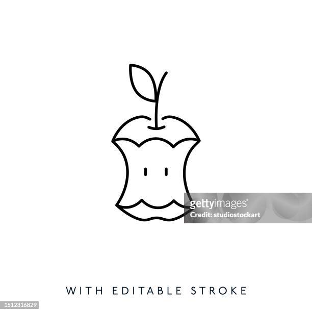 ilustrações, clipart, desenhos animados e ícones de ícone de linha apple mordido traçado editável - harvest icon