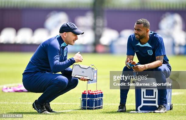 England manager Lee Carsley, left, and England Assistant coach Ashley Cole during an England Training Session - UEFA Under-21 EURO 2023 at the...