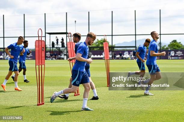 Thomas Doyle , centre, during an England Training Session - UEFA Under-21 EURO 2023 at the Kobuleti GFF Academy on July 7, 2023 in Kobuleti, Georgia.