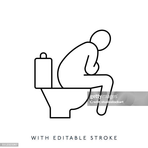 illustrazioni stock, clip art, cartoni animati e icone di tendenza di uomini seduti sull'icona della linea del water tratto modificabile - diarrhoea