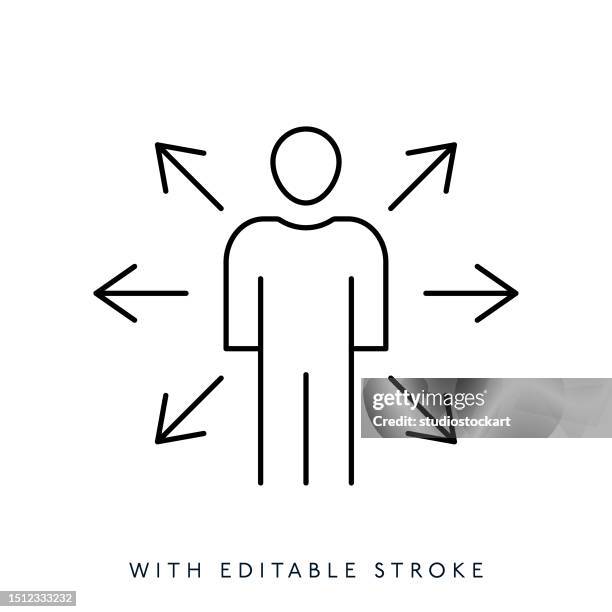 mann mit pfeilliniensymbol. bearbeitbarer strich - torlinie stock-grafiken, -clipart, -cartoons und -symbole