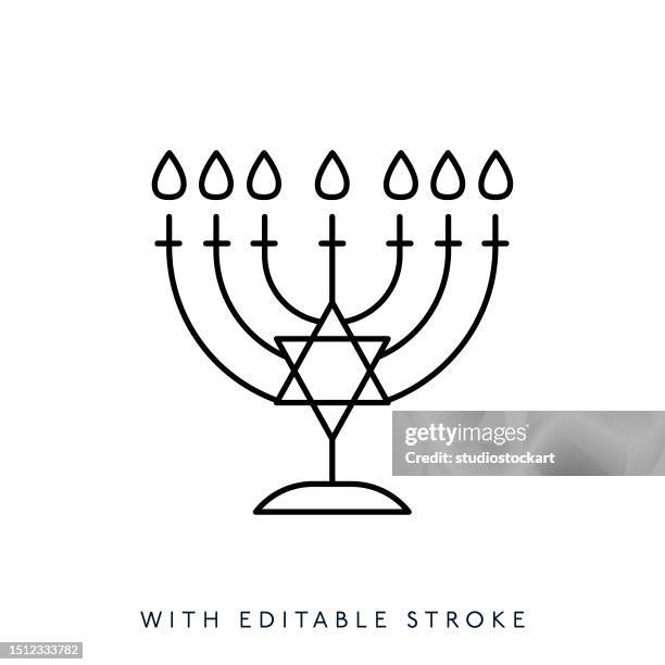 stockillustraties, clipart, cartoons en iconen met hanukkah line iconeditable stroke - religieus-symbool