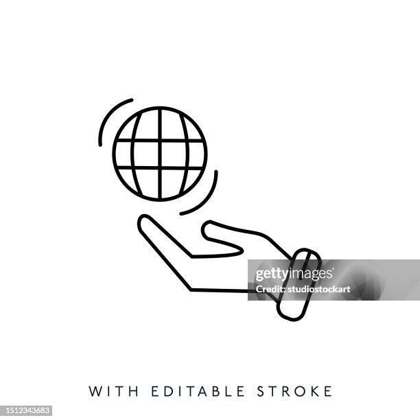 save the planet line icon with editable stroke - go green computer stock illustrations
