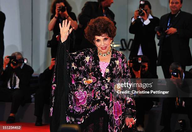 Gina Lollobrigida attends the "Lines Of Wellington" Premiere during The 69th Venice Film Festival at the Palazzo del Cinema on September 4, 2012 in...