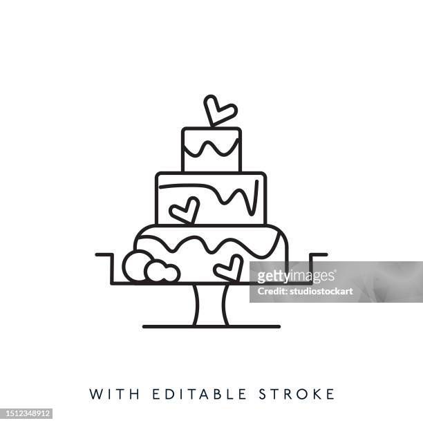 stockillustraties, clipart, cartoons en iconen met wedding cake line icon editable stroke - cake logo