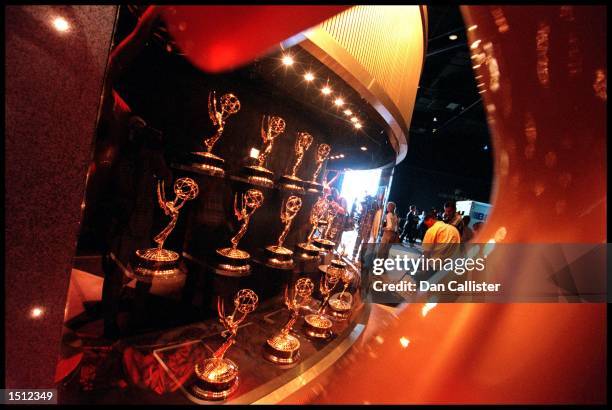 The Emmy statuettes for the coming EMMY awards at Universal Studios, Studio City, CA.