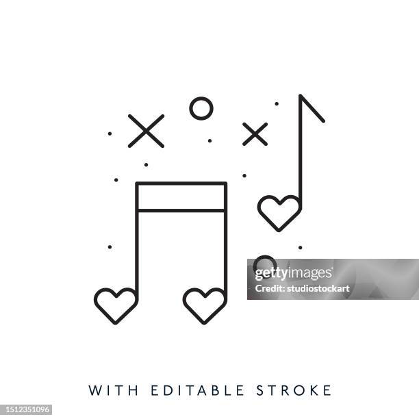 ilustrações de stock, clip art, desenhos animados e ícones de musical notes and heart shapes line icon editable stroke - armadura de clave