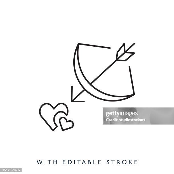 ilustraciones, imágenes clip art, dibujos animados e iconos de stock de falta una flecha con un icono de línea en forma de corazón. trazo editable - cupido