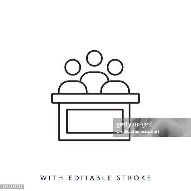 thin line jury icon editable stroke - judges table stock illustrations