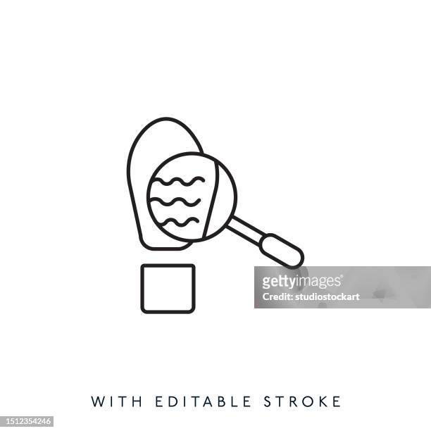 footprint searching line icon editable stroke - sole of shoe stock illustrations