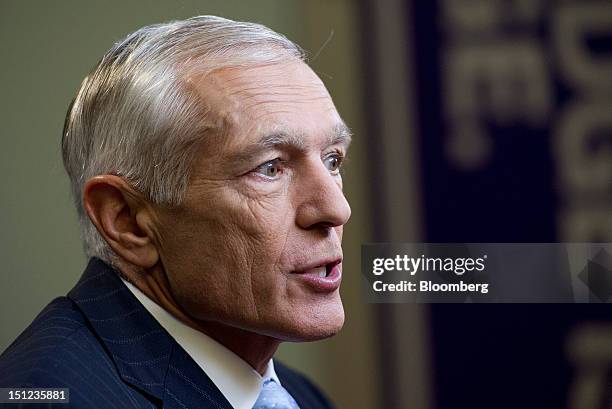 Retired U.S. Army general Wesley Clark speaks during a Bloomberg Television interview inside the Bloomberg Link at the Democratic National Convention...