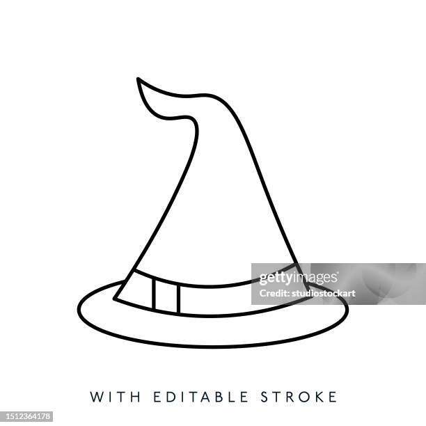 witch hat line icon editable stroke - witchs hat stock illustrations