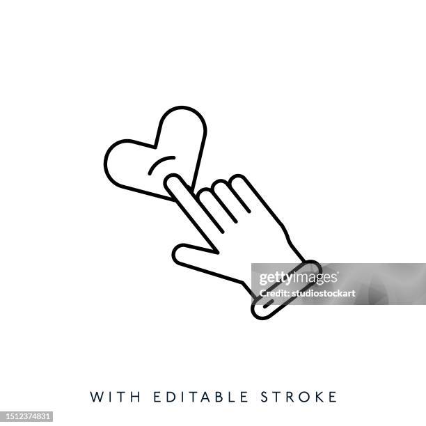 finger with heart shape line icon editable stroke - cursor icon editable stock illustrations