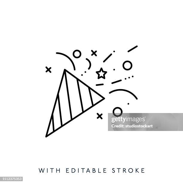 confetti and party popper line icon editable stroke - cone shape stock illustrations