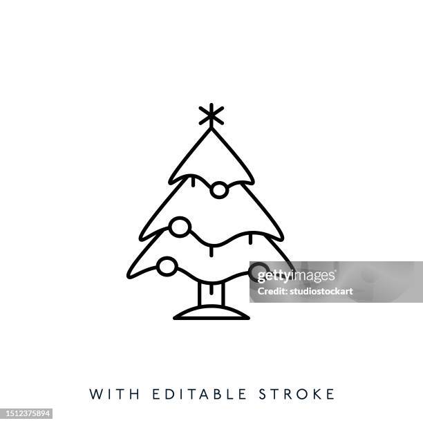 christmas tree line icon editable stroke - single pine tree stock illustrations