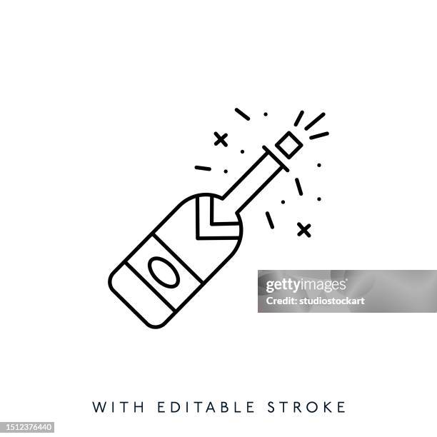 champagne bottle line icon.editable stroke - carbonated stock illustrations