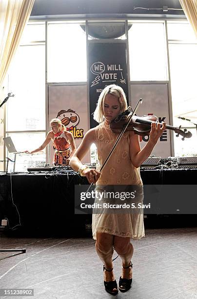 Mia Moretti and Caitlin Moe perform at the Pringles And Rock The Vote "Turn Up The Vote" At The 2012 Democratic National Convention at Mez at the...