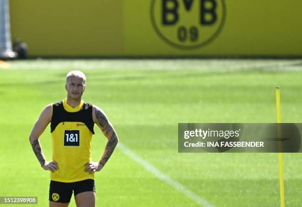 Dortmund's Dortmund's German forward Marco Reus attends a training session of German first division Bundesliga club BVB Borussia Dortmund in...