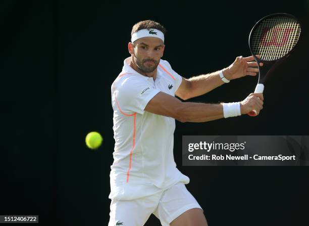 Grigor Dimitrov [21] during his match against Ilya Ivashka during day four of The Championships Wimbledon 2023 at All England Lawn Tennis and Croquet...