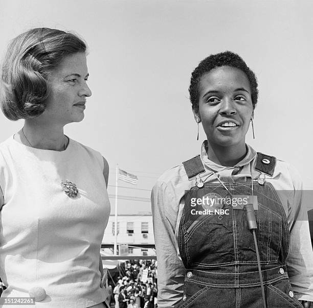 News -- MARCH ON WASHINGTON FOR JOBS AND FREEDOM 1968 -- Pictured: NBC News' Nancy Dickerson, Mississippi SNCC March Coordinator Joyce Ladner during...