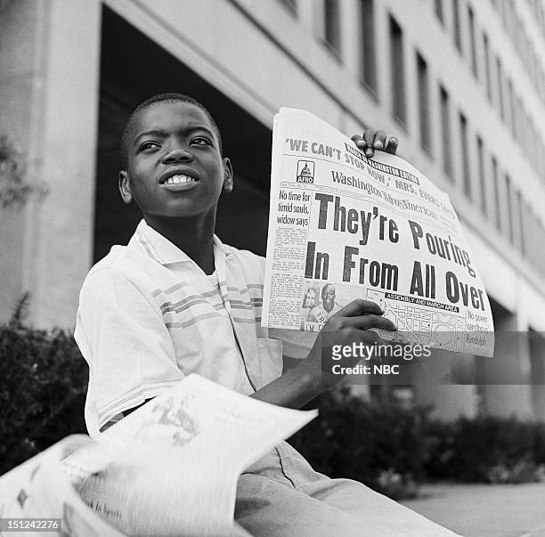 News -- MARCH ON WASHINGTON FOR JOBS AND FREEDOM 1968 -- Pictured: Young paperboy during the March on Washington for Jobs and Freedom political rally...