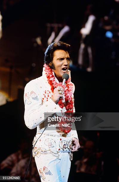 Pictured: Elvis Presley during a live performance at Honolulu International Center in Honolulu, Hawaii on January 14, 1973 for his NBC special --