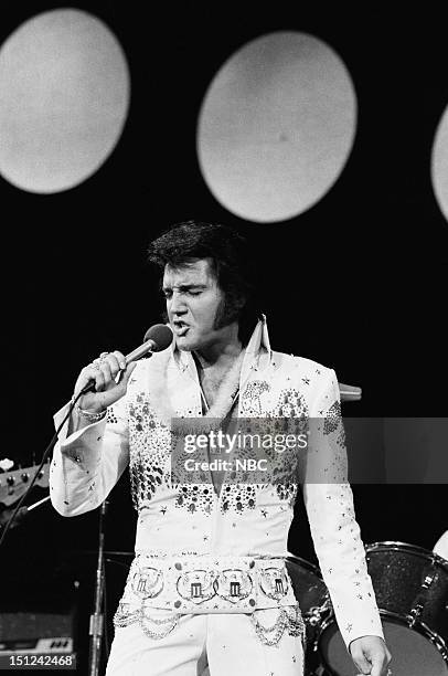 Pictured: Elvis Presley during a live performance at Honolulu International Center in Honolulu, Hawaii on January 14, 1973 for his NBC special --