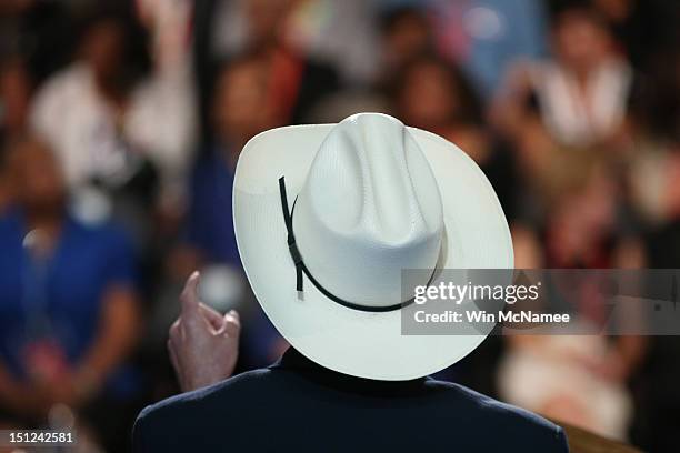 Secretary of the Interior Ken Salazar speaks on stage during day one of the Democratic National Convention at Time Warner Cable Arena on September 4,...