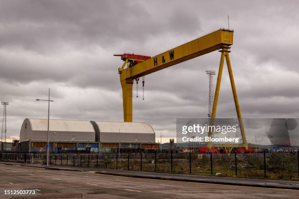One of the iconic Harland & Wolff Samson and Goliath yellow gantry cranes in Belfast, Northern Ireland, UK, on Thursday, Feb. 2, 2023. "There's a...
