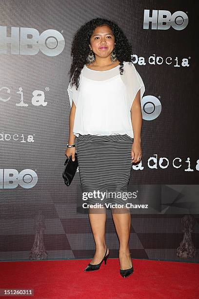 Actress Amorita Rasgado arrives at the "Capadocia" season 3 launch red carpet at Museo Memoria y Tolerancia on September 4, 2012 in Mexico City,...