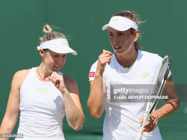 Australian Storm Sanders and Belgian Elise Mertens pictured during a doubles tennis match between Belgian-Australian pair Mertens-Sanders and...