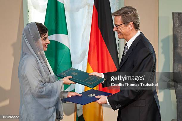 German Foreign Minister Guido Westerwelle sign a agreement on strategic dialogue with Pakistan Foreign Minister Hina Rabbani Khar in the Villa Borsig...