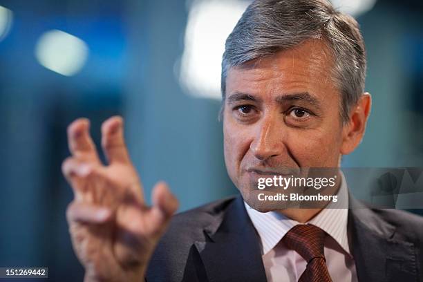 Jean-Philippe Courtois, president of Microsoft International, gestures during a Bloomberg Television interview in London, U.K., on Wednesday, Sept....