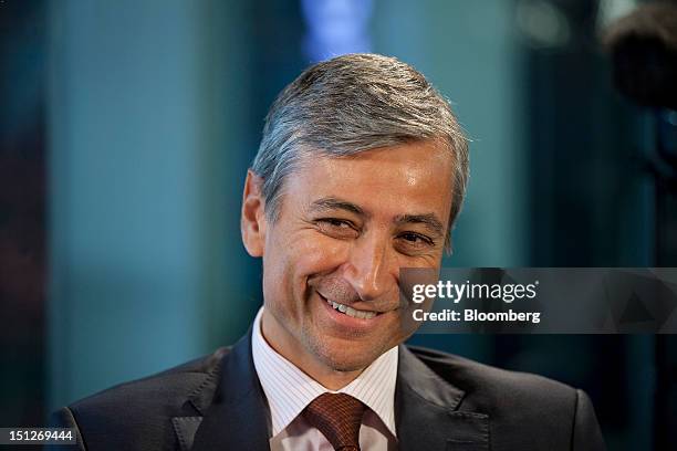 Jean-Philippe Courtois, president of Microsoft International, reacts during a Bloomberg Television interview in London, U.K., on Wednesday, Sept. 5,...