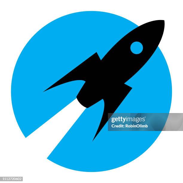 ilustraciones, imágenes clip art, dibujos animados e iconos de stock de icono de cohete del círculo azul - cohete