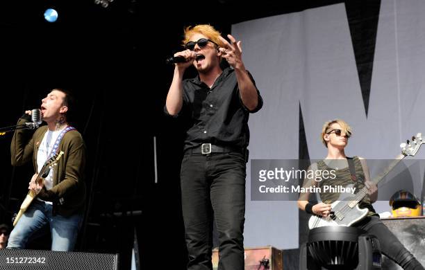 Gerard Way of My Chemical Romance performs on stage at the Melbourne Big Day Out at Flemington Race Course on 29th January 2012 in Melbourne,...