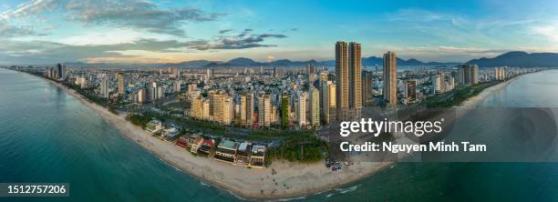 panoramic photo of my khe beach, da nang city, one of the most charming beaches on the planet - hoi an stock pictures, royalty-free photos & images