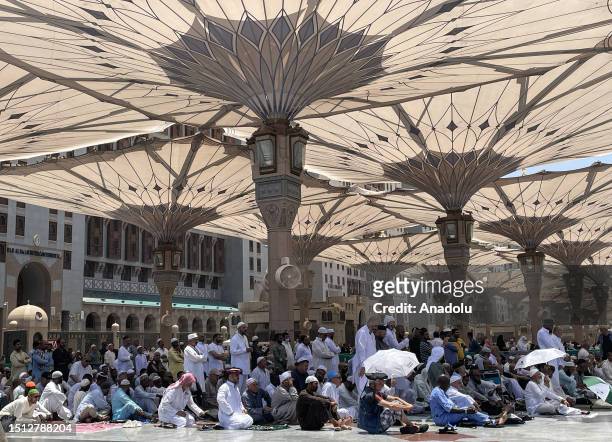 Pilgrims perform Friday prayer at the Al-Masjid an-Nabawi in Medina, Saudi Arabia on July 7, 2023.